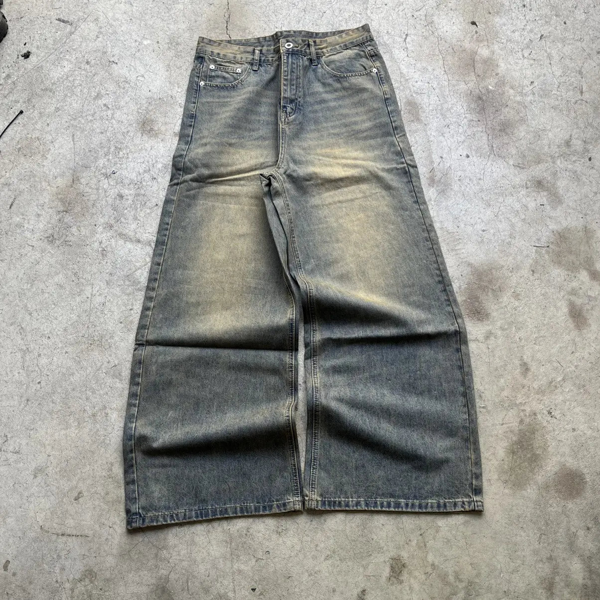Saharan Sand Faded Wide-Leg Denim Pant