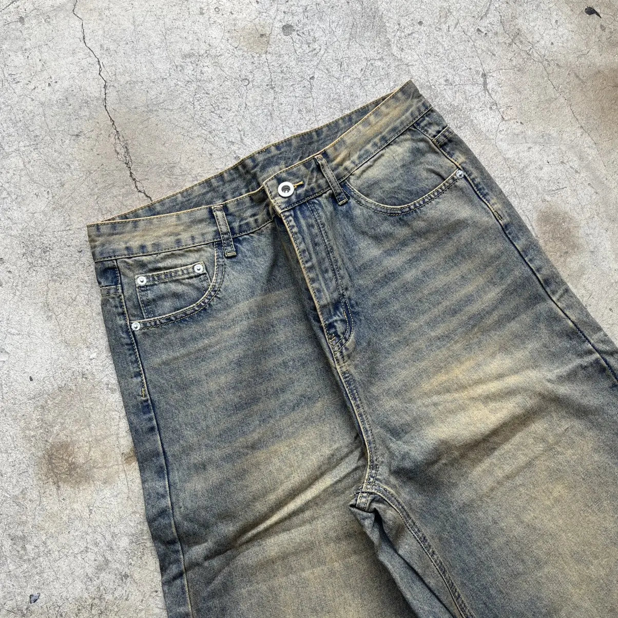 Saharan Sand Faded Wide-Leg Denim Pant