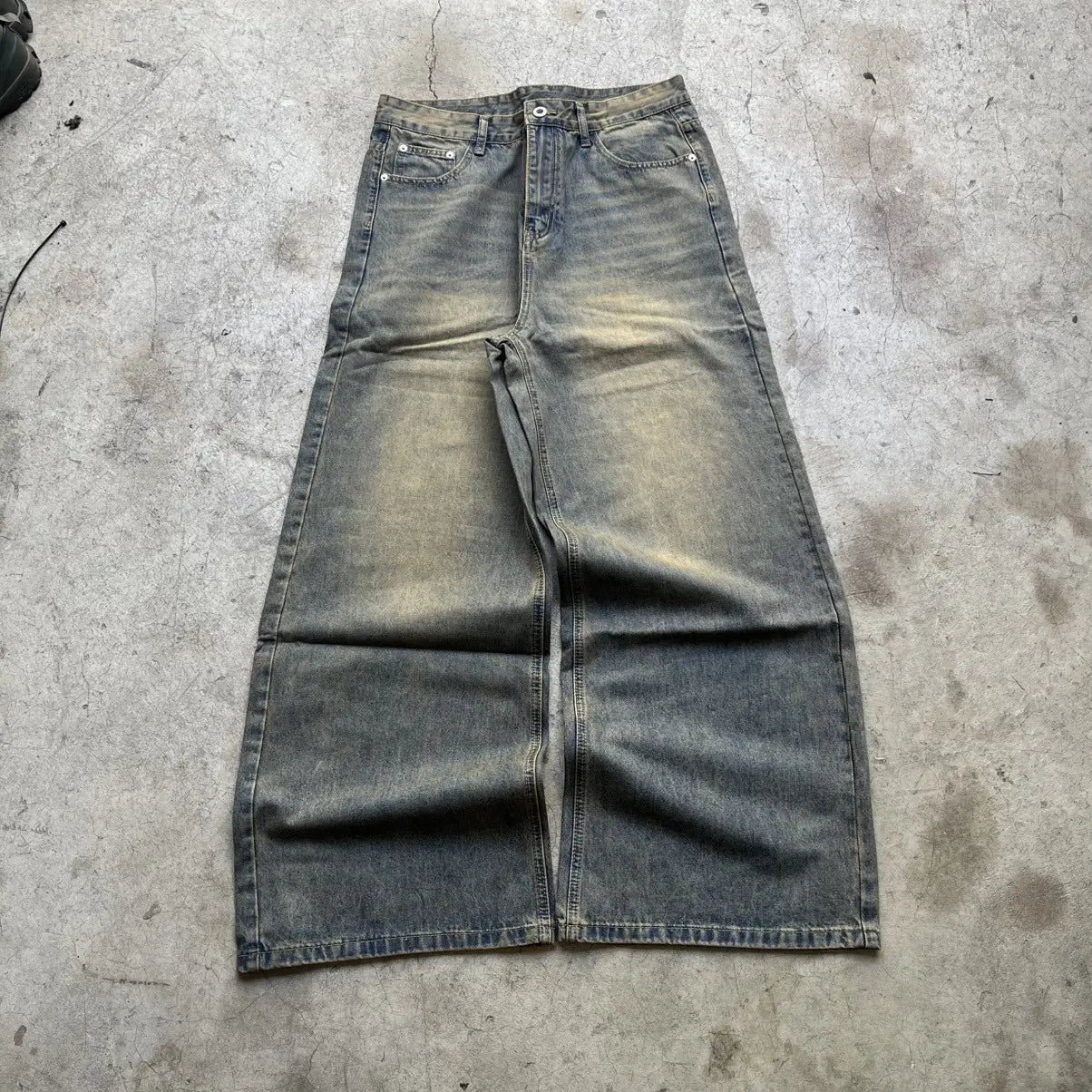 Saharan Sand Faded Wide-Leg Denim Pant