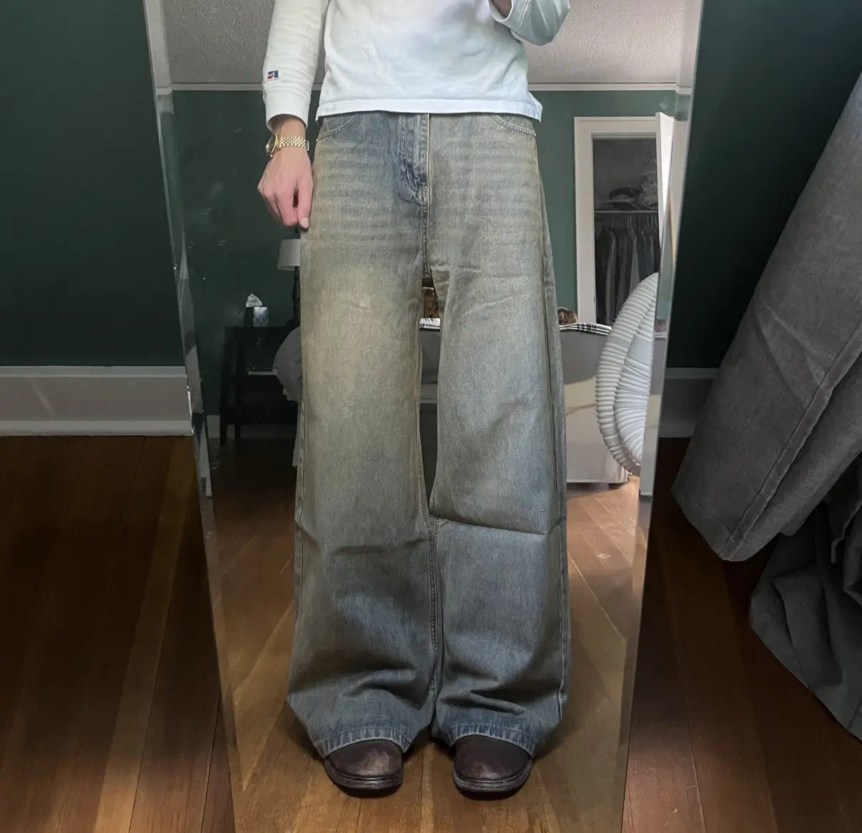 Saharan Sand Faded Wide-Leg Denim Pant