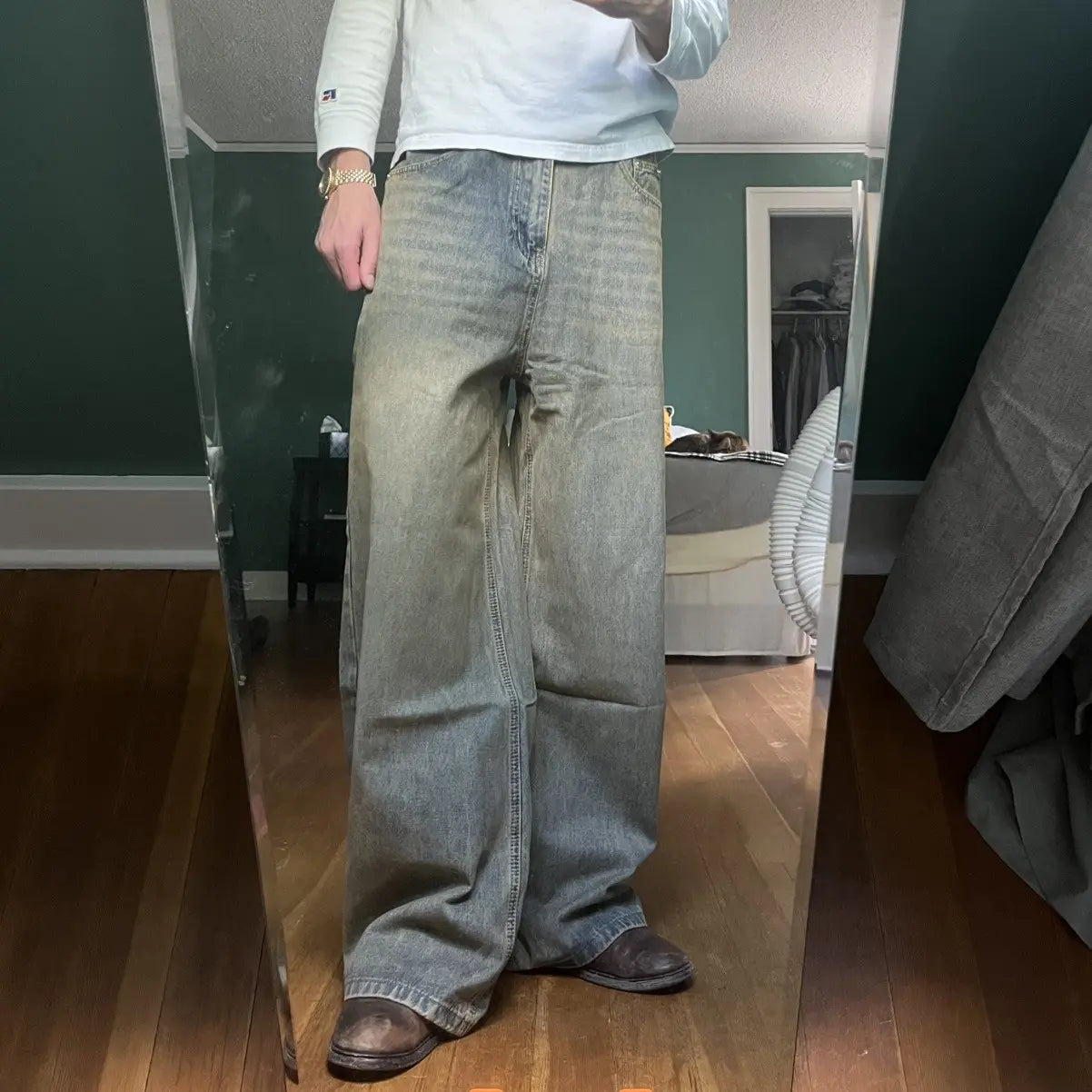 Saharan Sand Faded Wide-Leg Denim Pant